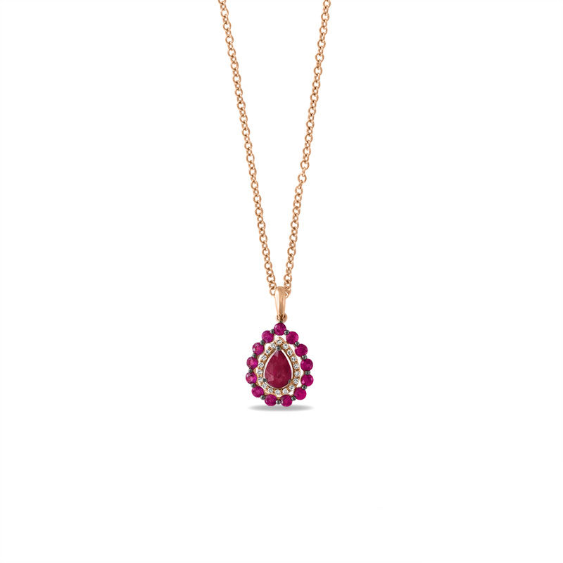 Main Image 1 of EFFY™ Collection Ruby and 1/15 CT. T.W. Diamond Frame Teardrop Pendant in 14K Rose Gold