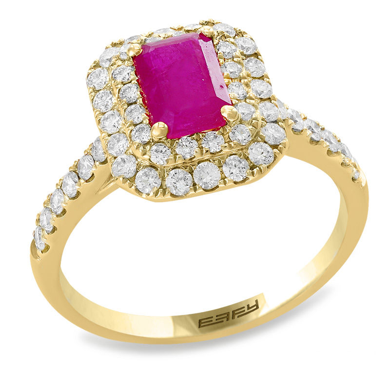 EFFY™ Collection Emerald-Cut Ruby and 5/8 CT. T.W. Diamond Double Frame Ring in 14K Gold