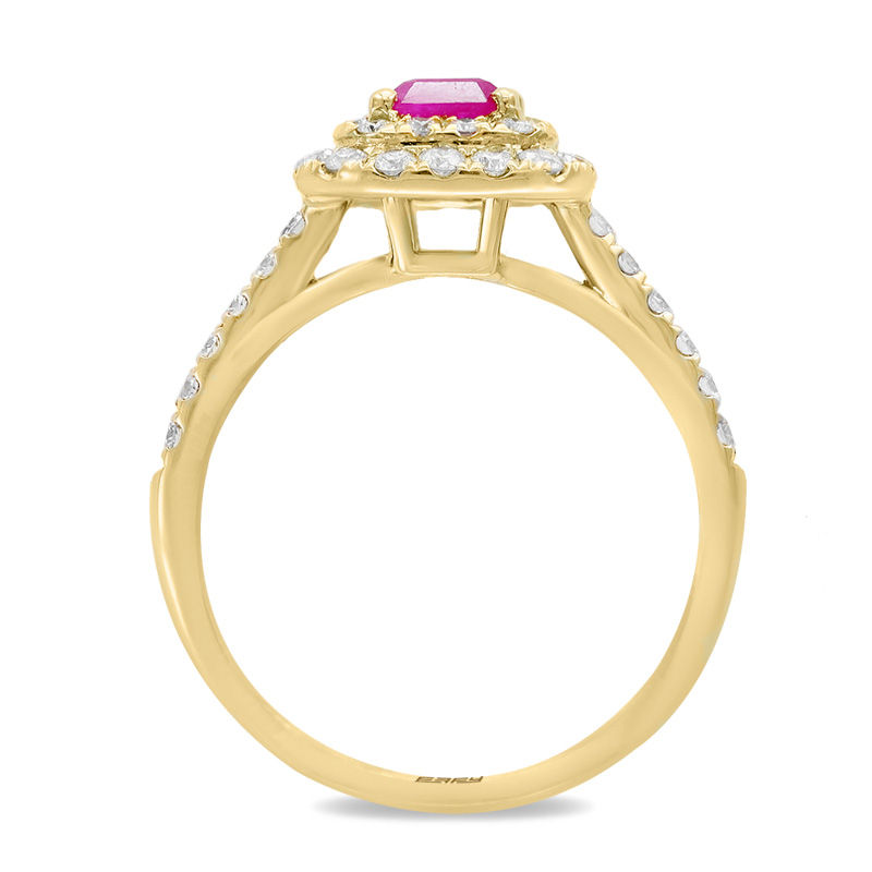 EFFY™ Collection Emerald-Cut Ruby and 5/8 CT. T.W. Diamond Double Frame Ring in 14K Gold