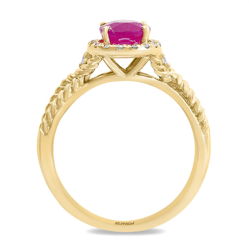 Main Image 3 of EFFY™ Collection Oval Ruby and 1/5 CT. T.W. Diamond Frame Rope Shank Ring in 14K Gold