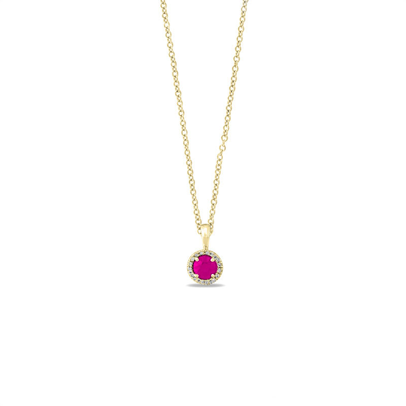EFFY™ Collection 5.0mm Ruby and 1/20 CT.  T.W. Diamond Frame Pendant in 14K  Gold
