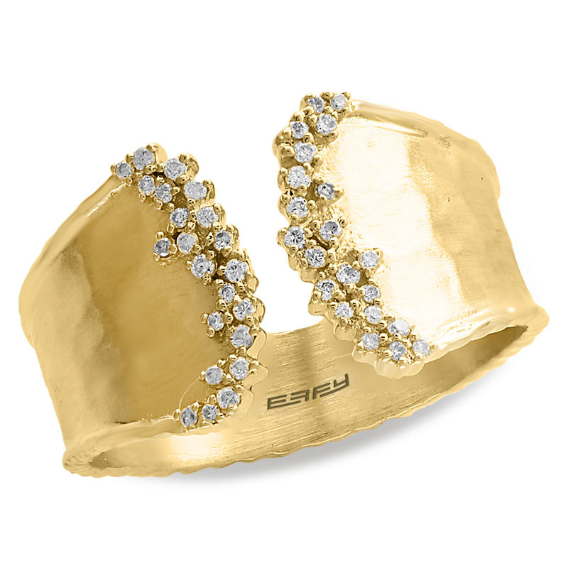 Main Image 1 of EFFY™ Collection 1/6 CT. T.W. Diamond Hammered Open Shank Ring in 14K Gold - Size 7
