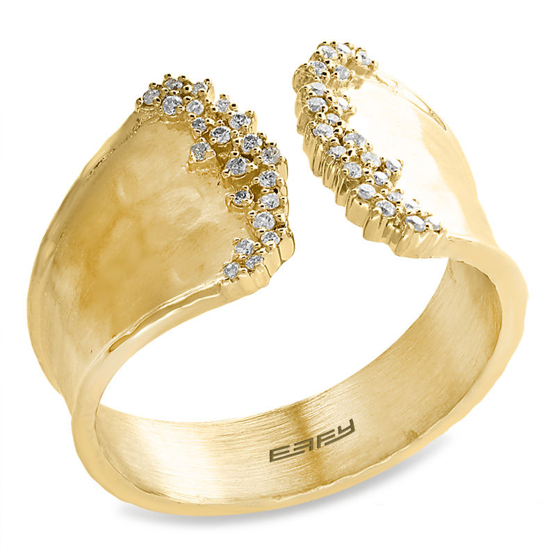 EFFY™ Collection 1/6 CT. T.W. Diamond Hammered Open Shank Ring in 14K Gold - Size 7