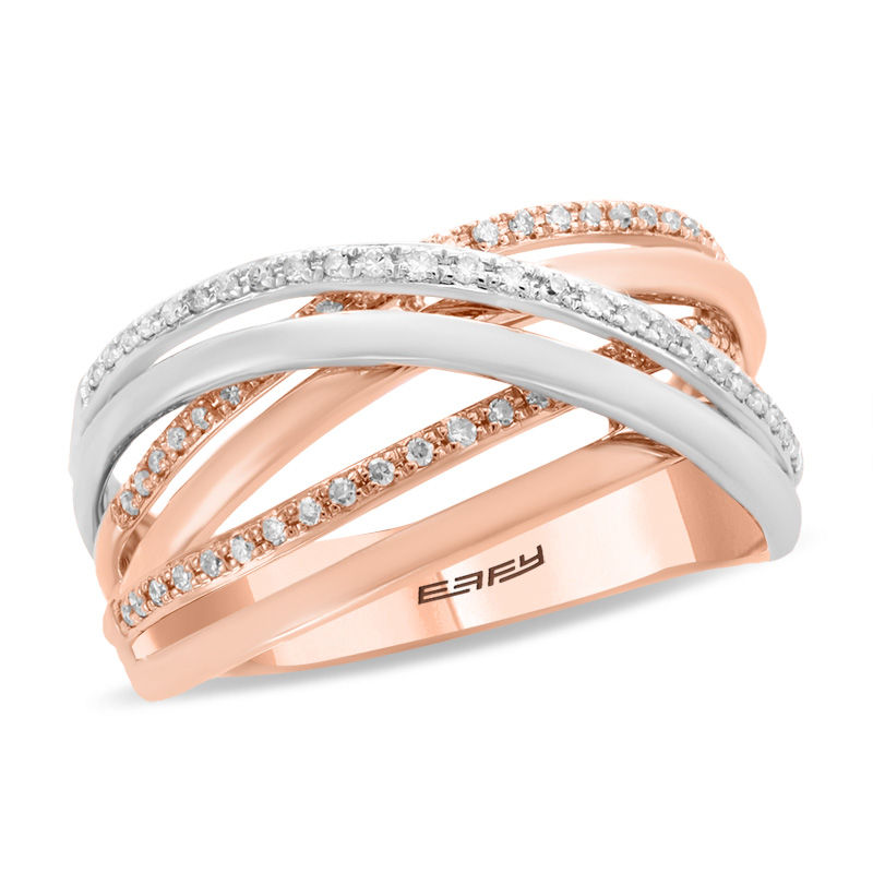 Main Image 1 of EFFY™ Collection 1/4 CT. T.W. Diamond Multi-Row Crossover Ring in 14K Two-Tone Gold