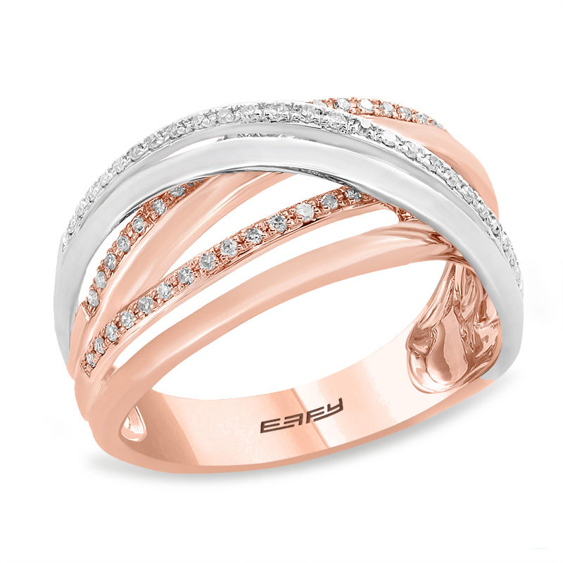 Main Image 2 of EFFY™ Collection 1/4 CT. T.W. Diamond Multi-Row Crossover Ring in 14K Two-Tone Gold