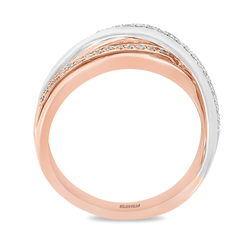 Main Image 3 of EFFY™ Collection 1/4 CT. T.W. Diamond Multi-Row Crossover Ring in 14K Two-Tone Gold