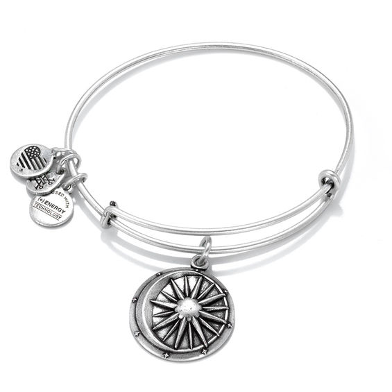 Alex And Ani Cosmic Balance Moon Sun Charm Bangle In Silver Tone Brass Zales Outlet