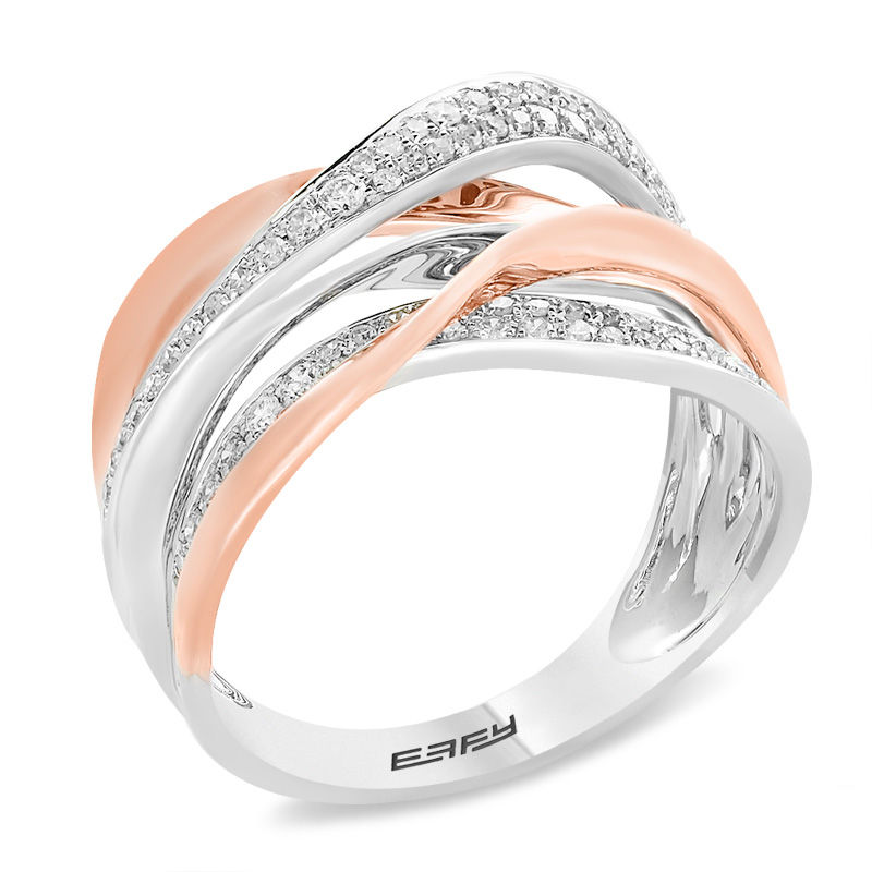 Main Image 2 of EFFY™ Collection 3/8 CT. T.W. Diamond Criss-Cross Ribbons Ring in 14K Two-Tone Gold