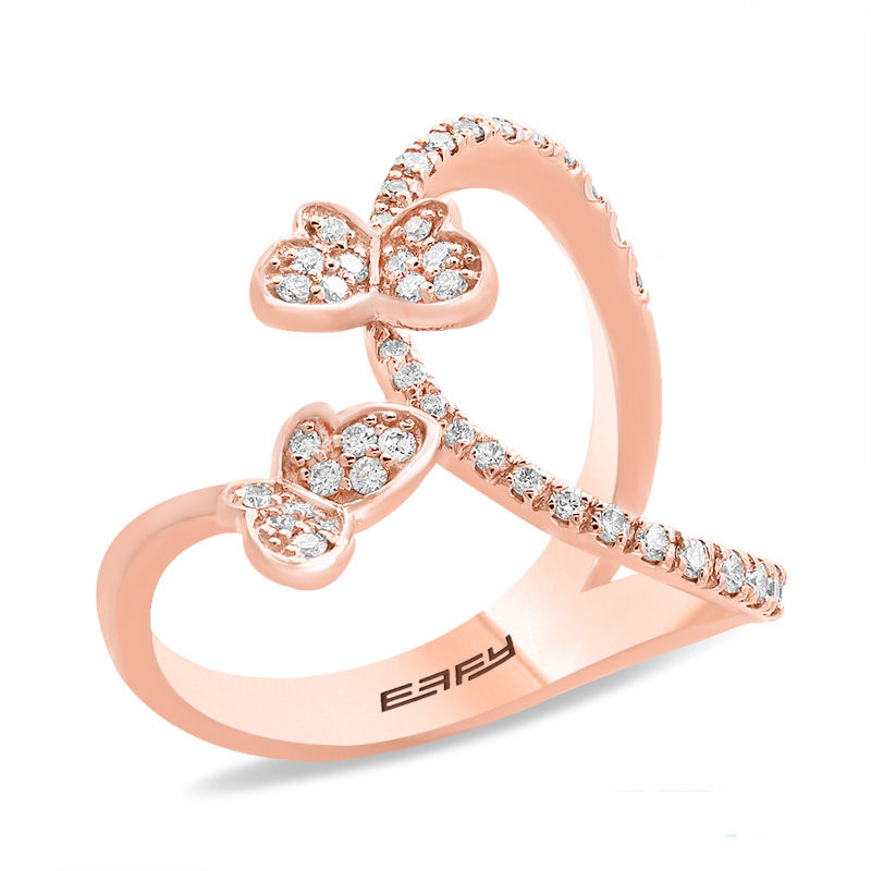 Main Image 2 of EFFY™ Collection 3/8 CT. T.W. Diamond Butterfly Open Shank Ring in 14K Rose Gold