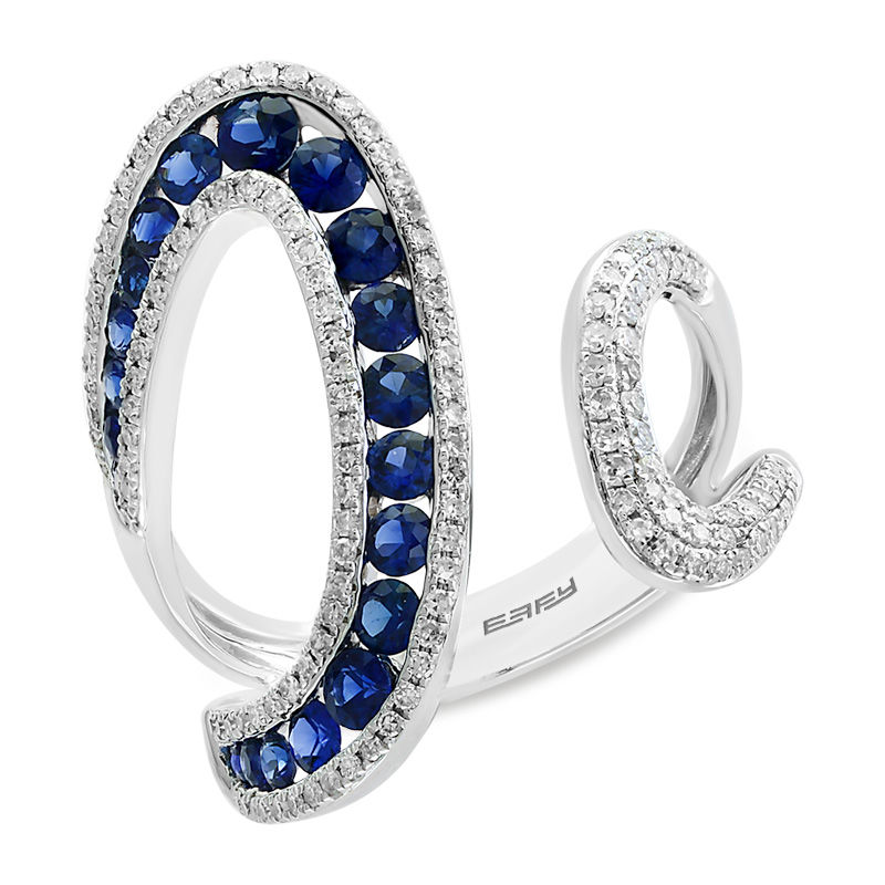 EFFY™ Collection Blue Sapphire and 3/8 CT. T.W. Diamond Open Shank Wrap Ring in 14K White Gold