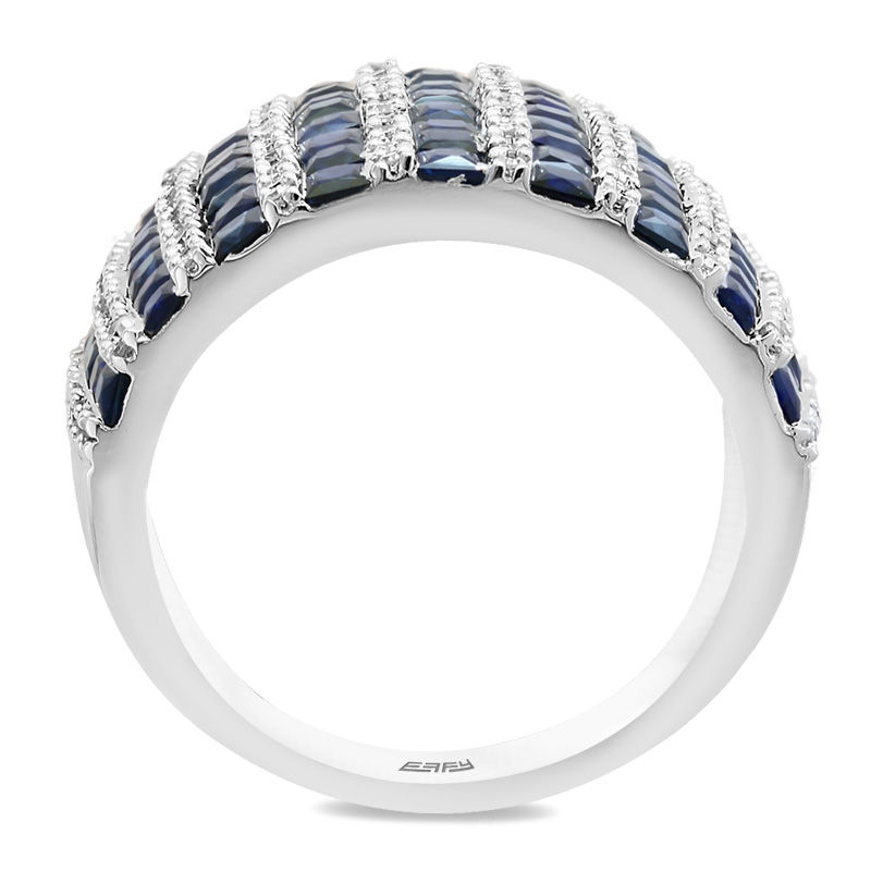Main Image 3 of EFFY™ Collection Princess-Cut Blue Sapphire and 1/2 CT. T.W. Diamond Ring in 14K White Gold