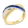 Thumbnail Image 1 of EFFY™ Collection Baguette Blue Sapphire and 1/15 CT. T.W. Diamond Crossover Ring in 14K Two-Tone Gold