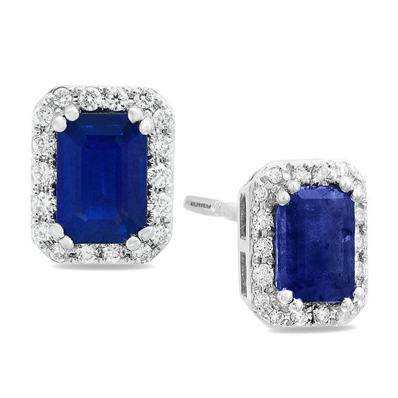 Square Sapphire Blue Stud Earrings  Natural Blue Sapphire Square Stud Earrings  Square Cut Blue Sapphire in 14k White Gold Plated Silver