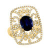 Thumbnail Image 1 of EFFY™ Collection Oval Blue Sapphire and 1/2 CT. T.W. Diamond Filigree Vintage-Style Frame Ring in 14K Gold