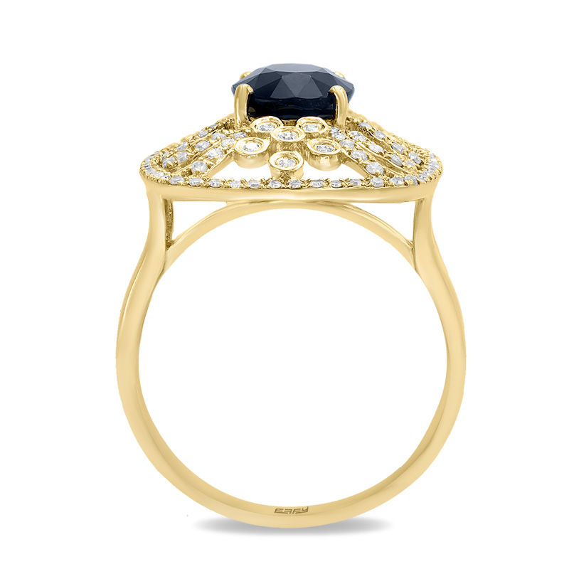 Main Image 3 of EFFY™ Collection Oval Blue Sapphire and 1/2 CT. T.W. Diamond Filigree Vintage-Style Frame Ring in 14K Gold