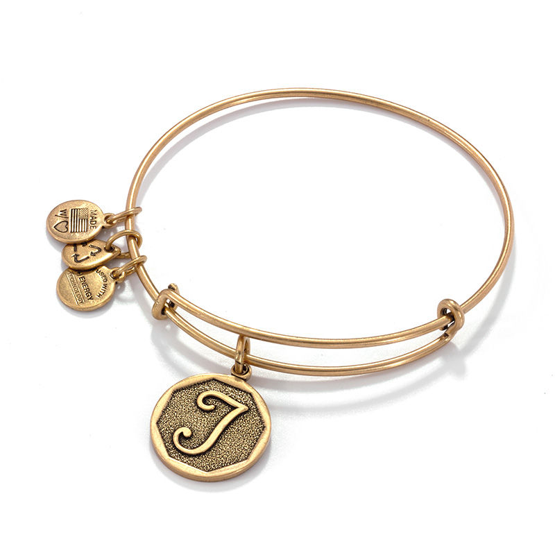 Main Image 1 of Alex and Ani Initial "T" Charm Bangle in Gold-Tone Brass