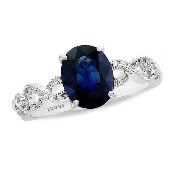 EFFY™ Collection Oval Blue Sapphire and 1/5 CT. T.W. Diamond Twist ...