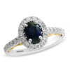 Thumbnail Image 1 of EFFY™ Collection Oval Blue Sapphire and 1/2 CT. T.W. Diamond Frame Vintage-Style Ring in 14K Two-Tone Gold