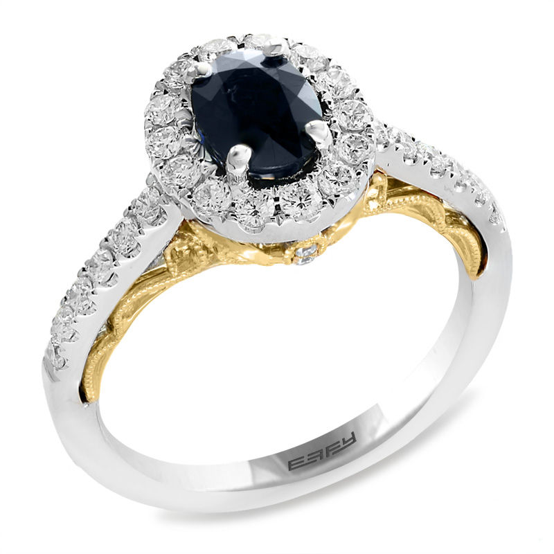 EFFY™ Collection Oval Blue Sapphire and 1/2 CT. T.W. Diamond Frame Vintage-Style Ring in 14K Two-Tone Gold