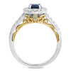 Thumbnail Image 2 of EFFY™ Collection Oval Blue Sapphire and 1/2 CT. T.W. Diamond Frame Vintage-Style Ring in 14K Two-Tone Gold