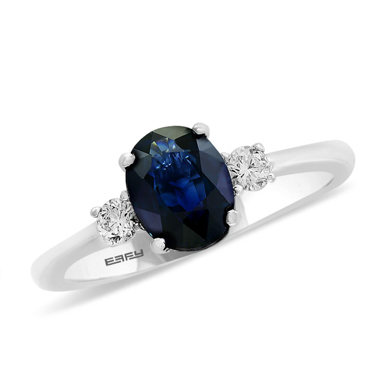 EFFY™ Collection Oval Blue Sapphire and 1/6 CT. T.W. Diamond Ring in 14K White Gold