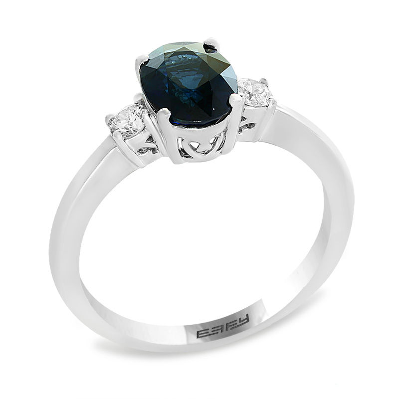 EFFY™ Collection Oval Blue Sapphire and 1/6 CT. T.W. Diamond Ring in 14K White Gold