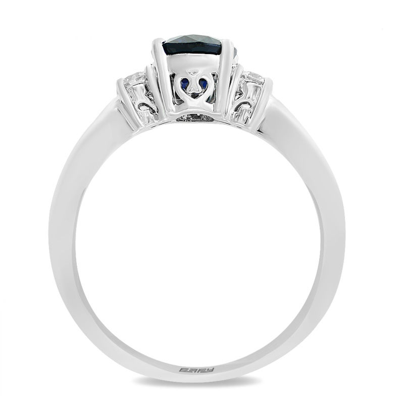 Main Image 3 of EFFY™ Collection Oval Blue Sapphire and 1/6 CT. T.W. Diamond Ring in 14K White Gold