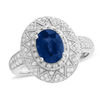 Thumbnail Image 0 of EFFY™ Collection Oval Blue Sapphire and 1/2 CT. T.W. Diamond Art Deco Frame Ring in 14K White Gold