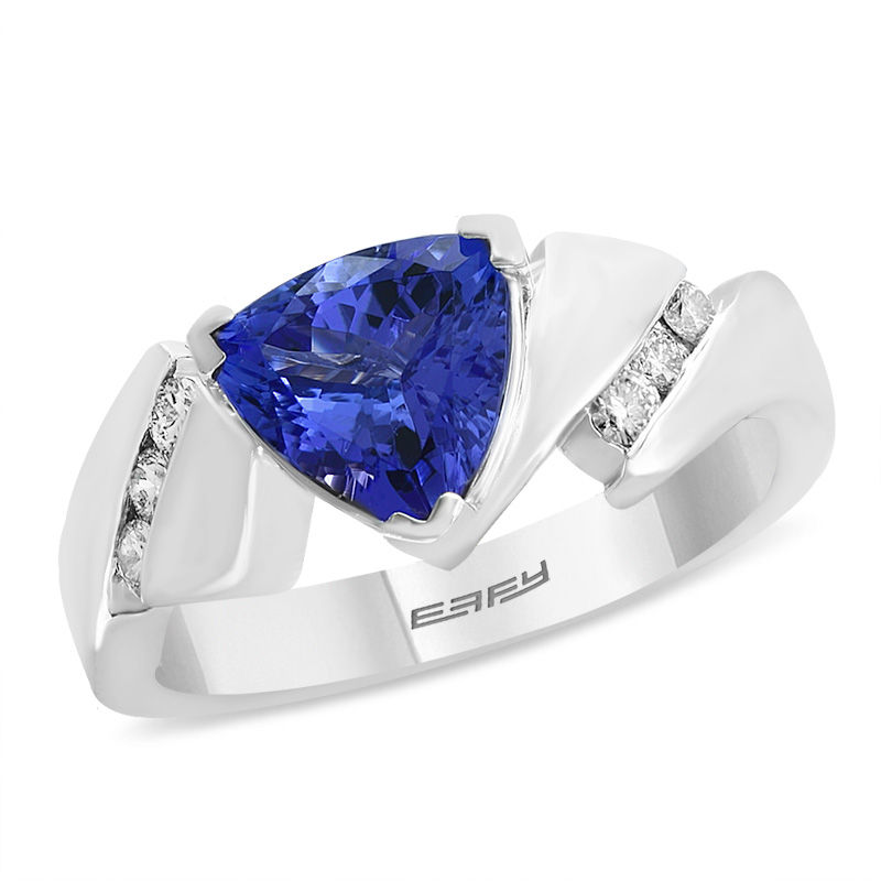 Main Image 1 of EFFY™ Collection Trillion-Cut Tanzanite and 1/5 CT. T.W. Diamond Zig-Zag Ring in 14K White Gold