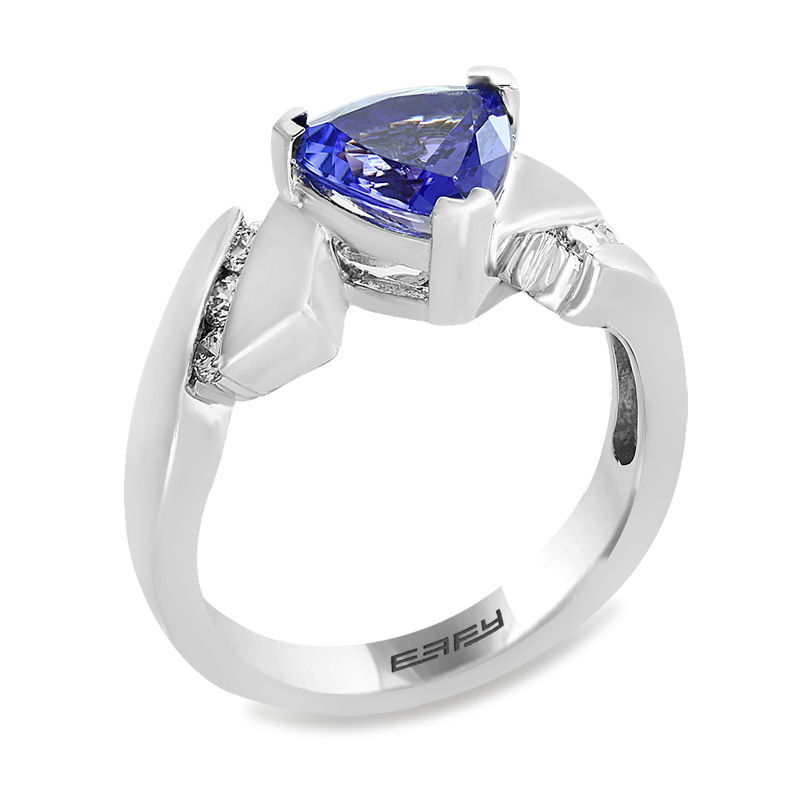 Main Image 2 of EFFY™ Collection Trillion-Cut Tanzanite and 1/5 CT. T.W. Diamond Zig-Zag Ring in 14K White Gold