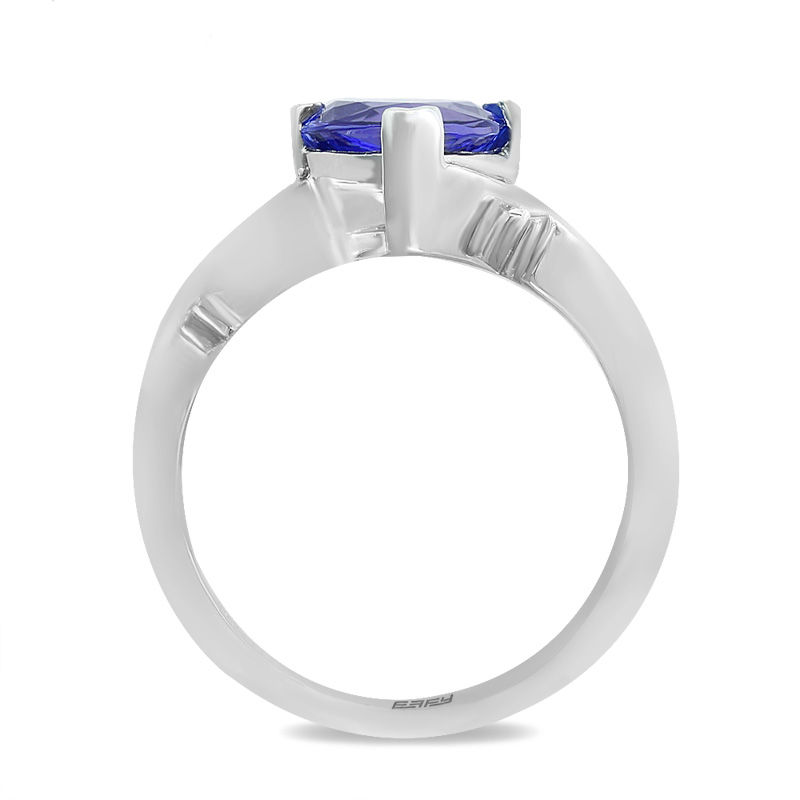 Main Image 3 of EFFY™ Collection Trillion-Cut Tanzanite and 1/5 CT. T.W. Diamond Zig-Zag Ring in 14K White Gold