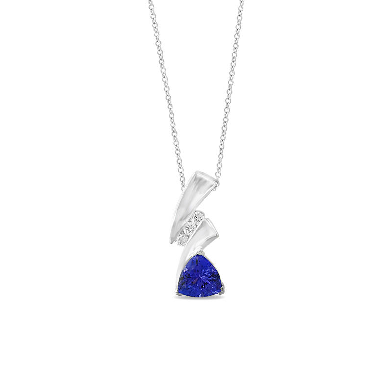 EFFY™ Collection Trillion-Cut Tanzanite and 1/5 CT. T.W. Diamond Zig-Zag Pendant in 14K White Gold