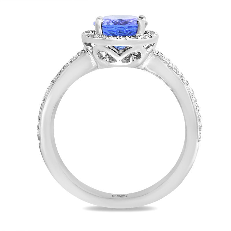 Main Image 3 of EFFY™ Collection Oval Tanzanite and 3/8 CT. T.W. Diamond Frame Double Row Split Shank Ring in 14K White Gold