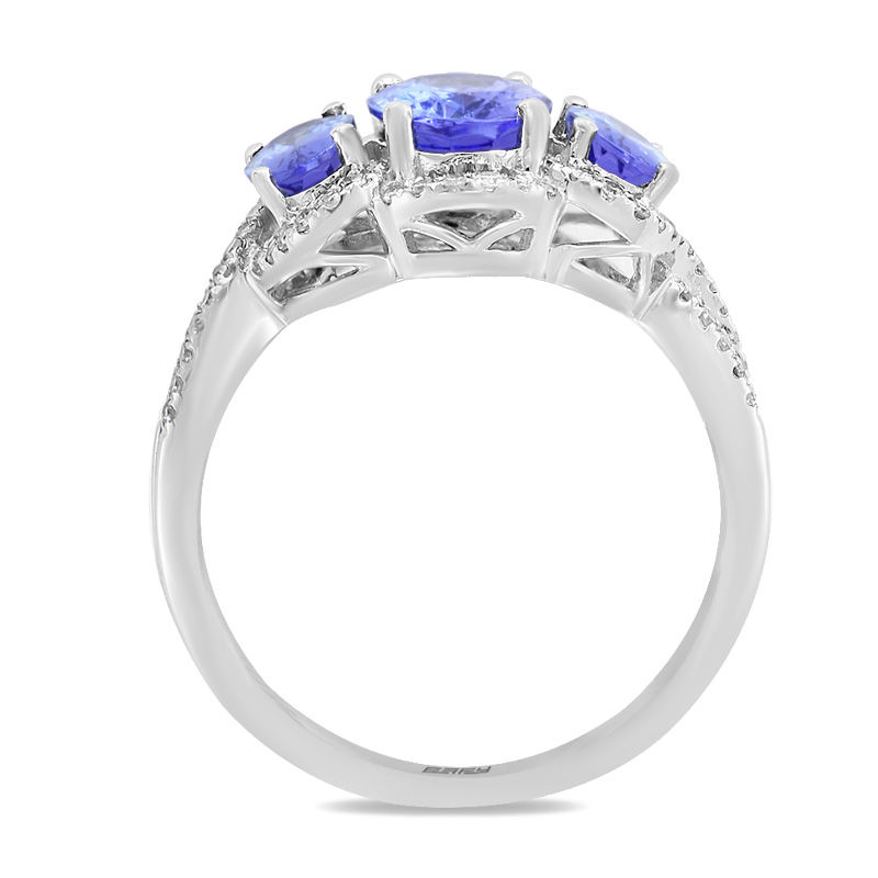 EFFY™ Collection Oval Tanzanite and 1/4 CT. T.W. Diamond Frame Three Stone Ring in 14K White Gold