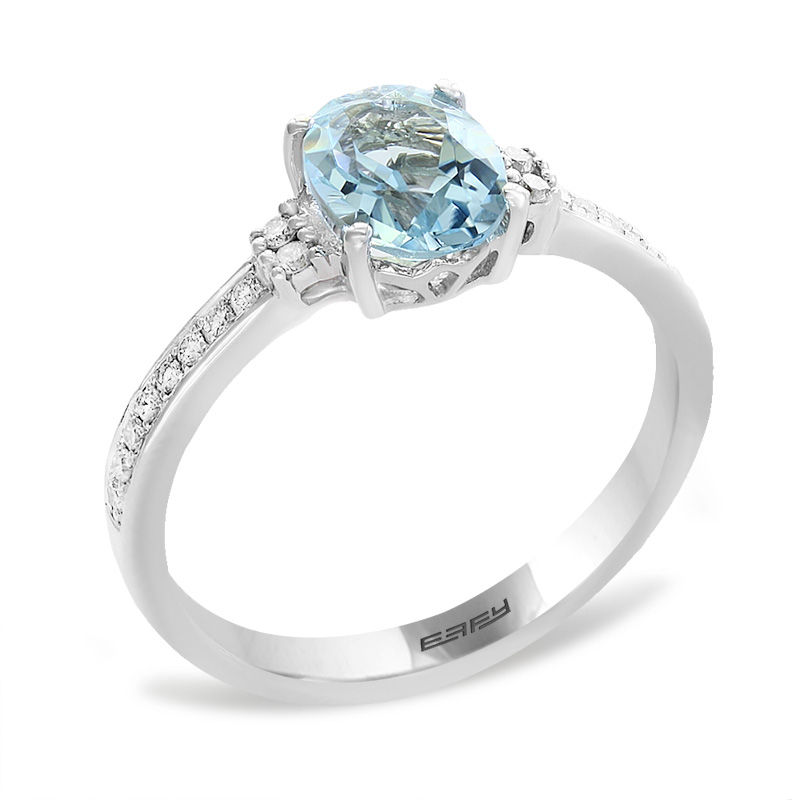 Main Image 2 of EFFY™ Collection Oval Aquamarine and 1/8 CT. T.W. Diamond Ring in 14K White Gold