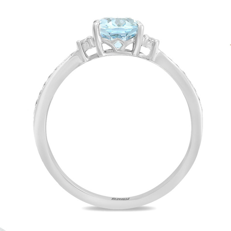 Main Image 3 of EFFY™ Collection Oval Aquamarine and 1/8 CT. T.W. Diamond Ring in 14K White Gold