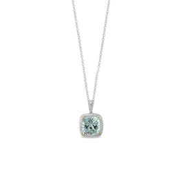 EFFY™ Collection 10.0mm Cushion-Cut Aquamarine and 1/4 CT. T.W. Diamond Frame Pendant in 14K White Gold