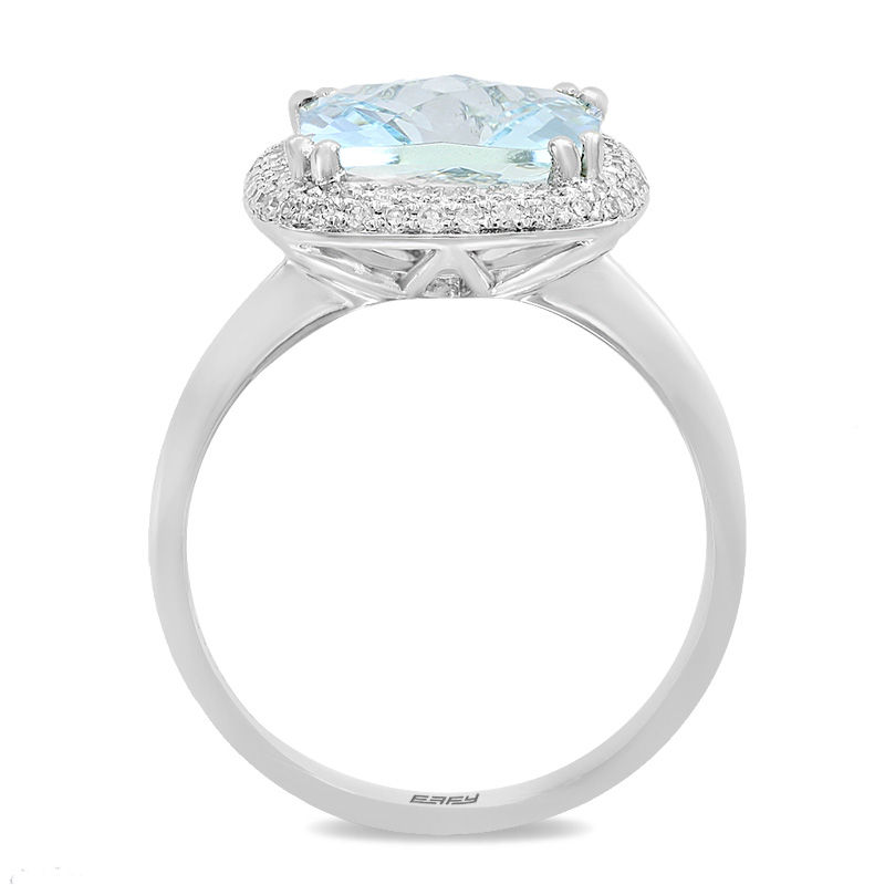 EFFY™ Collection 10.0mm Cushion-Cut Aquamarine and 1/5 CT. T.W. Diamond Double Frame Ring in 14K White Gold