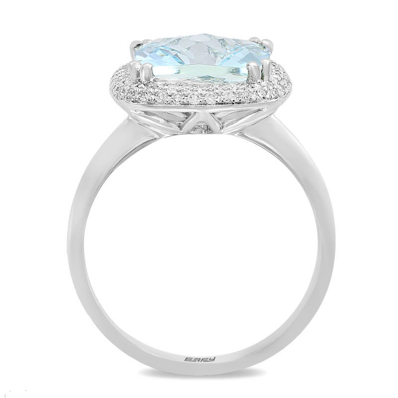 Main Image 3 of EFFY™ Collection 10.0mm Cushion-Cut Aquamarine and 1/5 CT. T.W. Diamond Double Frame Ring in 14K White Gold