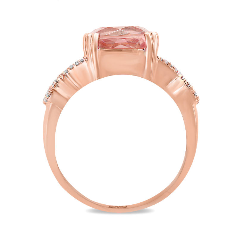 Main Image 3 of EFFY™ Collection 9.0mm Cushion-Cut Morganite and 1/6 CT. T.W. Diamond Twist Shank Ring in 14K Rose Gold