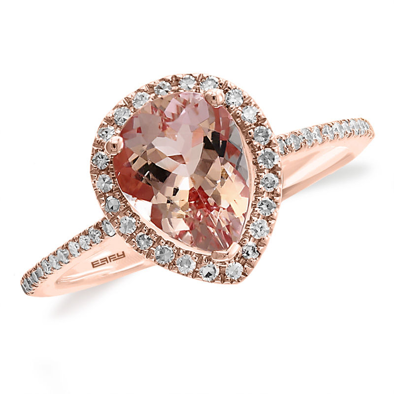 Round Morganite Engagement Ring Hexagon Diamond Halo 14k Rose Gold