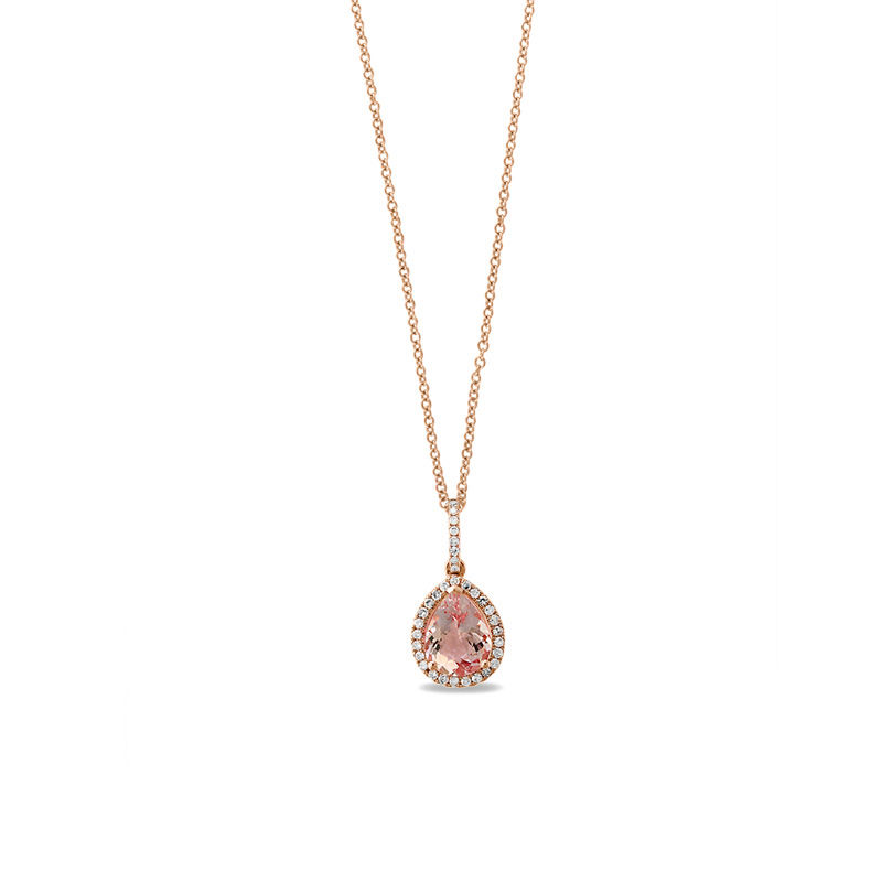 EFFY™ Collection Pear-Shaped Morganite and 1/6 CT. T.W. Diamond Frame Pendant in 14K Rose Gold