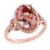 Thumbnail Image 0 of EFFY™ Collection Oval Morganite and 1/4 CT. T.W. Diamond Frame Buckle Ring in 14K Rose Gold