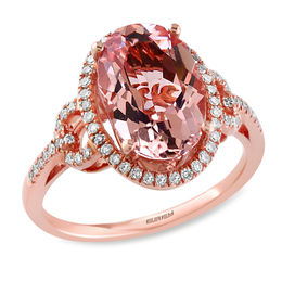 EFFY™ Collection Oval Morganite and 1/4 CT. T.W. Diamond Frame Buckle Ring in 14K Rose Gold
