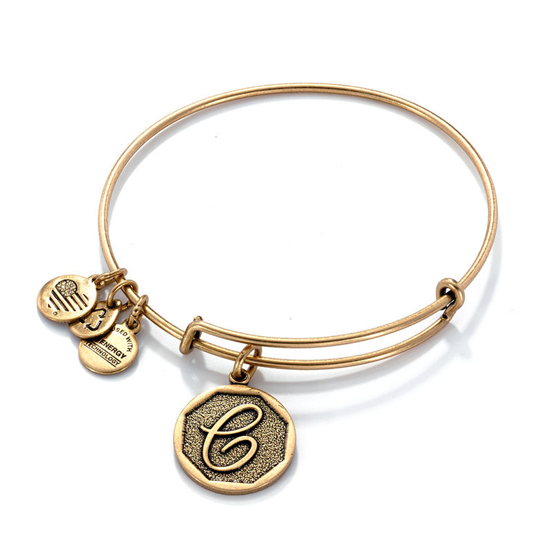 Alex and Ani Initial "C" Charm Bangle In Gold-Tone Brass