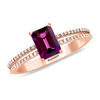 Thumbnail Image 0 of EFFY™ Collection Emerald-Cut Rhodolite Garnet and 1/6 CT. T.W. Diamond Double Row Split Shank Ring in 14K Rose Gold