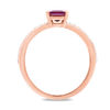 Thumbnail Image 3 of EFFY™ Collection Emerald-Cut Rhodolite Garnet and 1/6 CT. T.W. Diamond Double Row Split Shank Ring in 14K Rose Gold