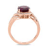 Thumbnail Image 2 of EFFY™ Collection Oval Rhodolite Garnet and 1/5 CT. T.W. Diamond Double Swirl Frame Ring in 14K Rose Gold