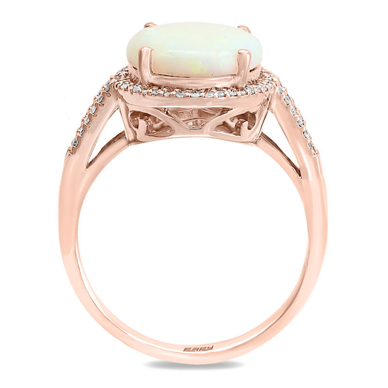 Main Image 3 of EFFY™ Collection Oval Opal and 1/5 CT. T.W. Diamond Frame Split Shank Ring in 14K Rose Gold