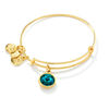 Thumbnail Image 1 of Alex and Ani Light Blue Crystal December Birthstone Charm Bangle in Brass with Gold Electroplate